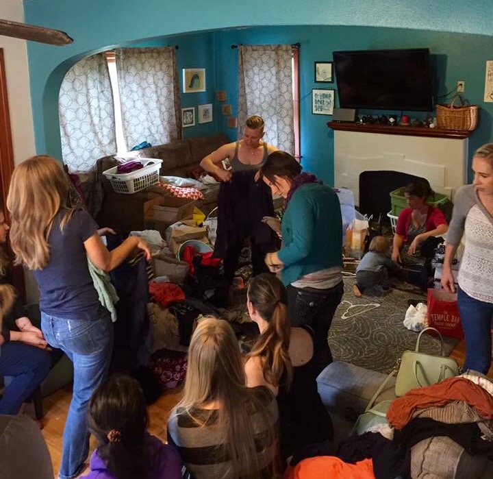 Some of the chaos of the clothing exchange...
