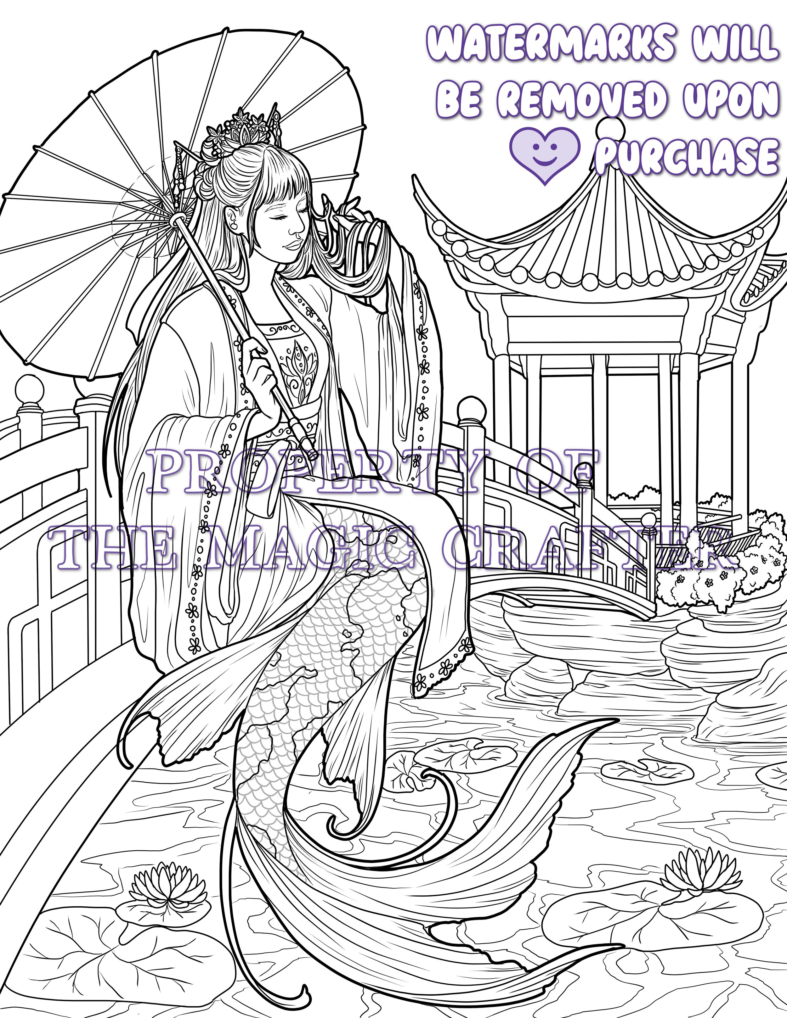 chinese koi fish mermaid coloring page - chinese hanfu mermaid - the magic crafter.jpg