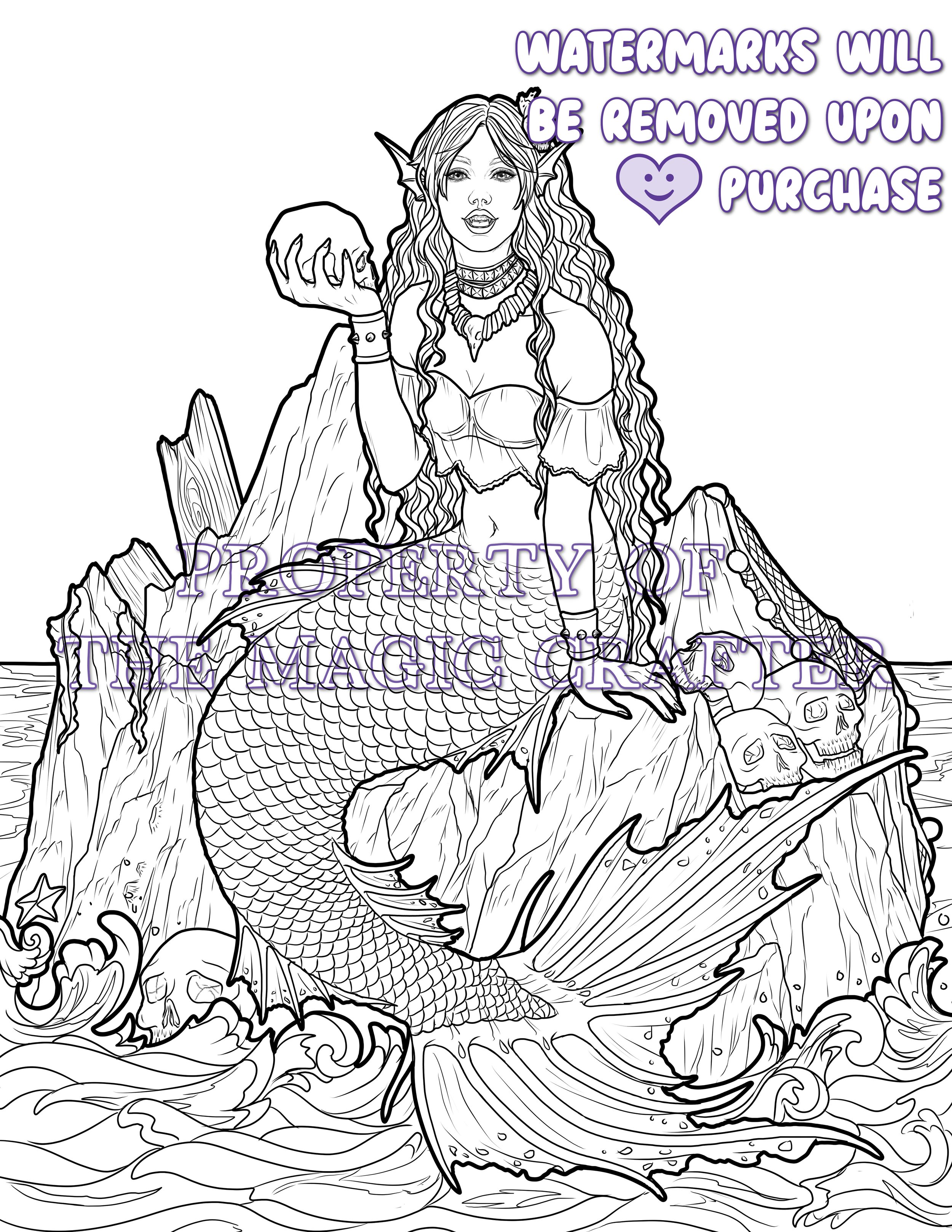 gothic siren coloring page - mermaid phantom color sheet from The Magic Crafter.jpg
