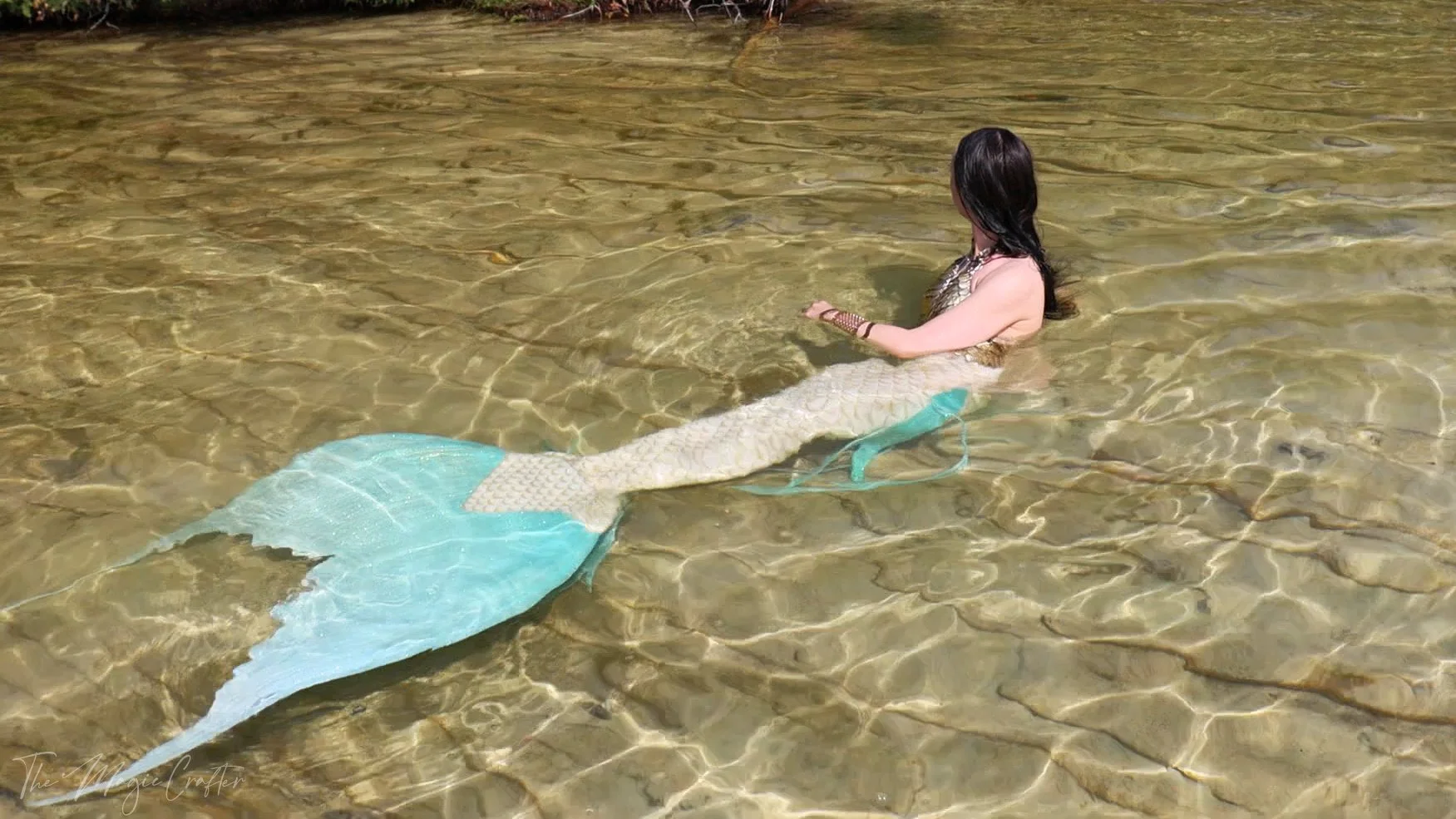 moonflower mermaid in a lake on a sunny day tail front - the magic crafter.jpg