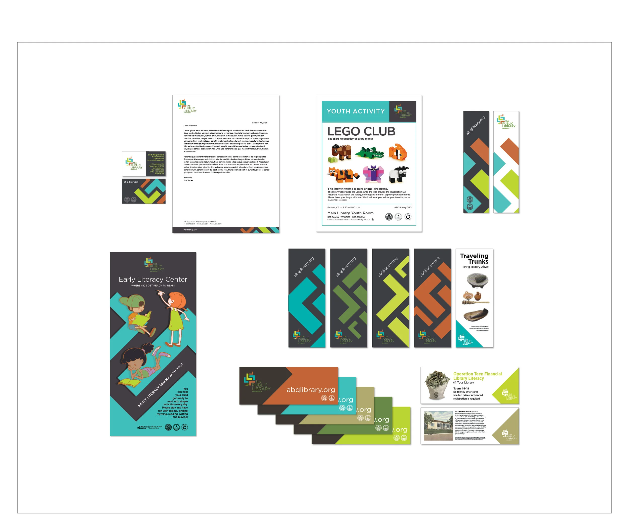 bright and exciting brand for public library (continued work from previous designer and added a stronger dynamic to the design)