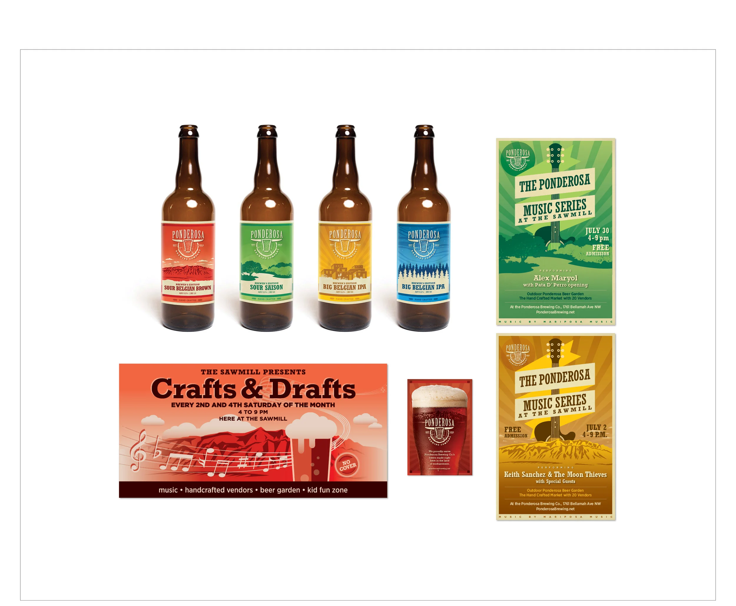 local and colorful style for beer labels and promotional events showing nearby landscape scenes