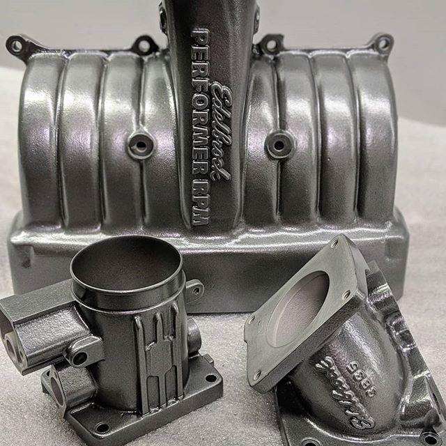 Check out this powder coated #5point0 @edelbrockusa #performer intake manifold. #mustang #edelbrock #powdercoating #rockford #performance #foxbody