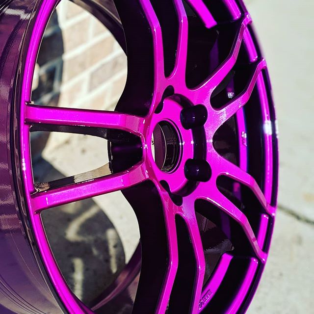 Close up's of a sweet looking @Enkei wheel coated in illusion violet. #enkei #illusionviolet #customwheels #rockford