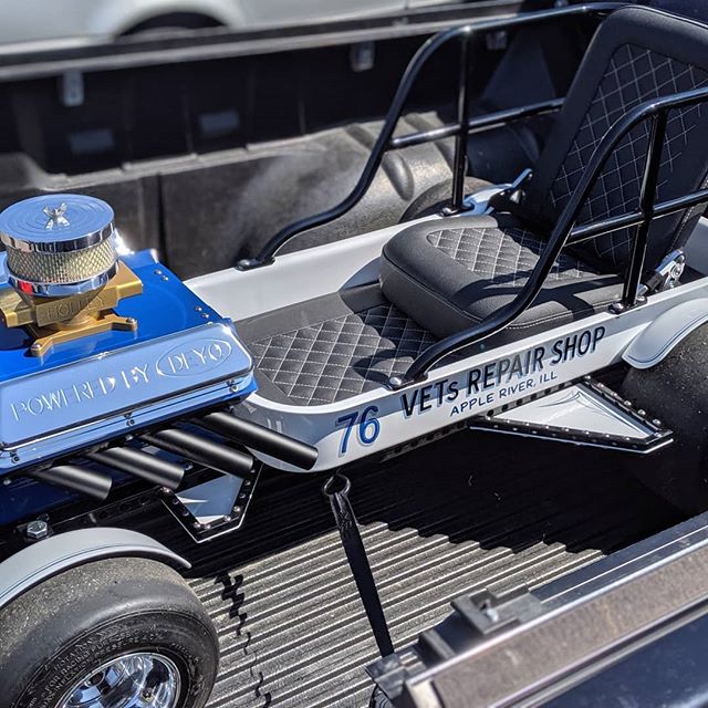 Imagine how awesome you would feel if you were the lucky two year old who's ride this was. This pull behind wagon has more fab time in it than most motorcycle builds. We were lucky enough be a part of this amazing build. There is gloss black, gloss white, ford blue, flat black, redletter, and prismatic gold colors throughout the wagon. #bossbaby #grandpaloveshisgrandson #itpaystohaveamachinstinthefamily #oneofakind #customwagon #radioflyer #powdercoating