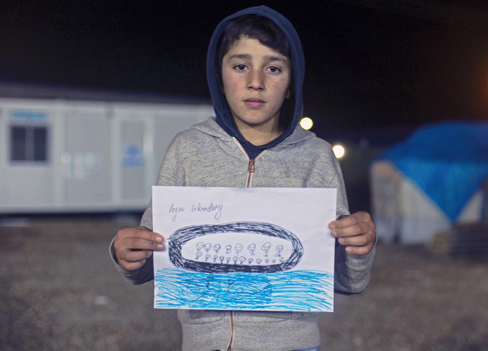 Argan Sekandary, 12, Afghanistan. "My boat trip (Turkey-Greece) is a memory I will never forget. There were some many people inside of it".