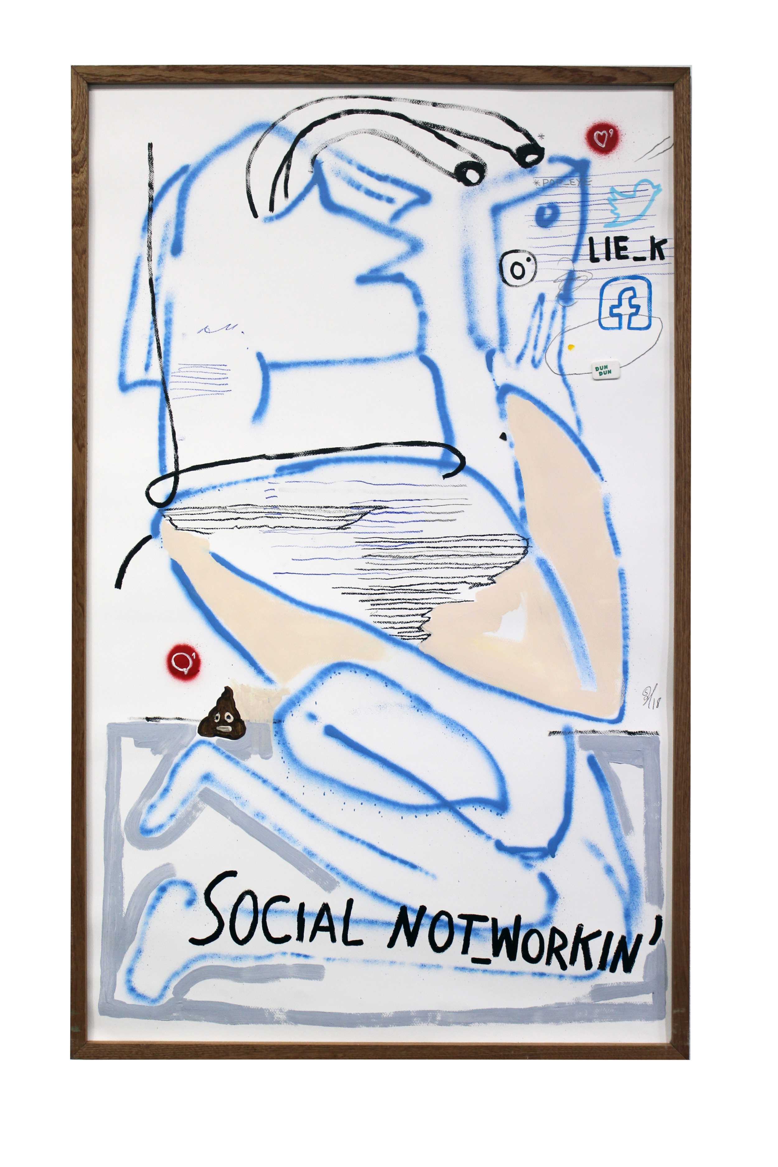 Social Not_Working or Sofia's Redemption, 2018 | 122x75cm - black lava, charcoal, oil pastel, acrylic and spray on paper by the sub_artist Salvador Salazar 