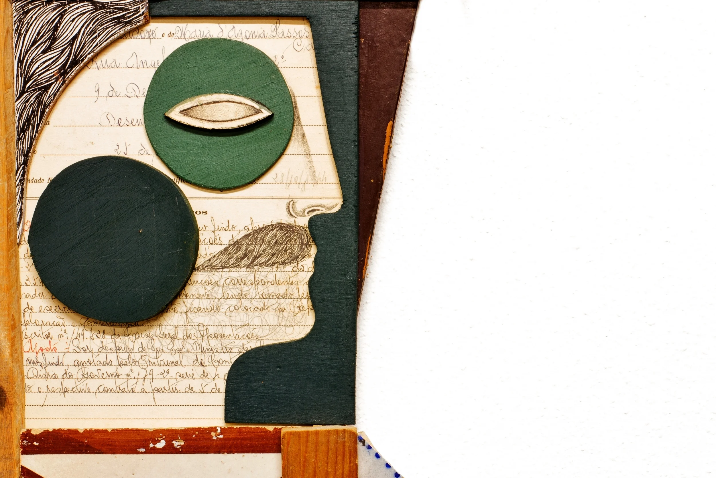 detail: antique paper, antique tiles and reclaimed wood assemblage | image: Marcelo Duarte @graphosbrasil