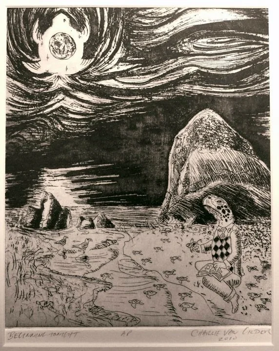 " Turtle Man on Turtle Moon Night ", Etching
