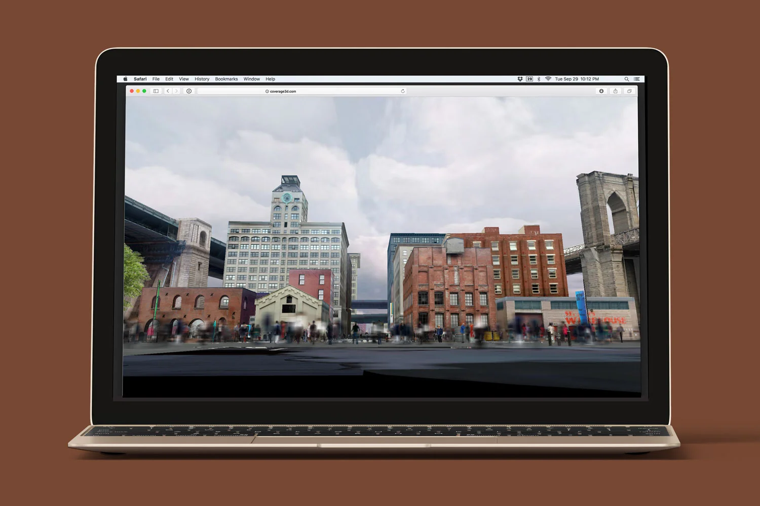 Hundreds of event pictures, videos and sounds catalogued, into 3D sprites and objects. The visitor explores an entire scene, with interview subjects represented by interactive avatars.