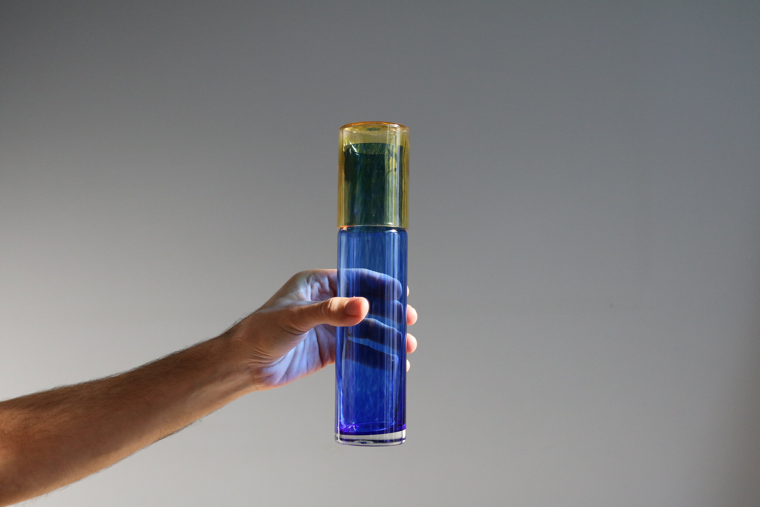 Handblown Marinha Blue+Yellow Carafe