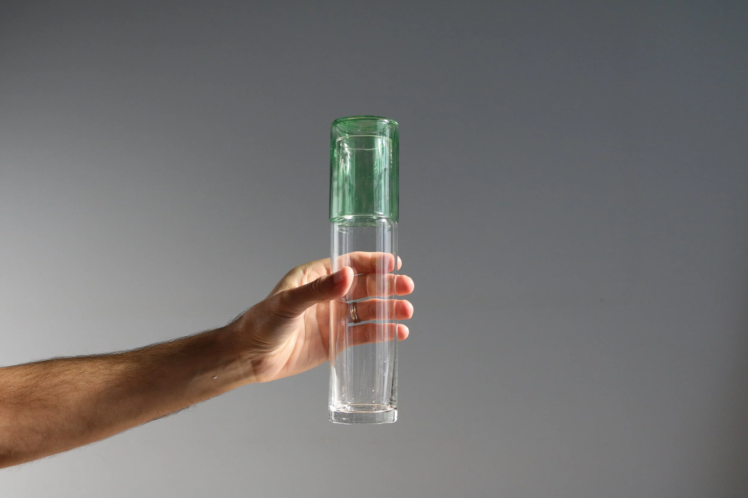 Handblown Marinha Clear+Green Carafe