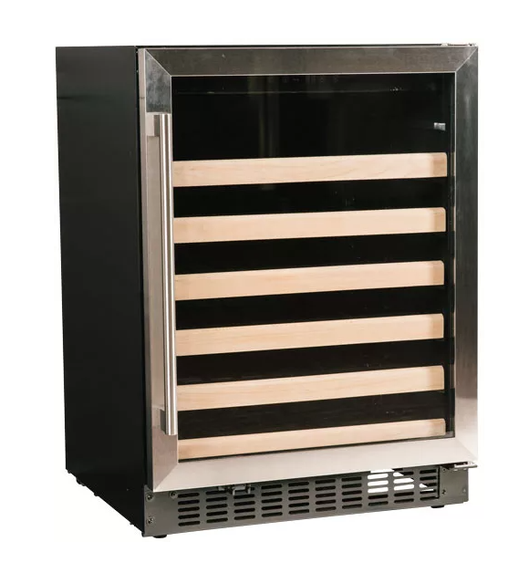 IF INCLUDED: 24 Inch Wine Center with Blue LED Lighting, Wood Front Racks, Digital Display Controls, Field Reversible Door Auto Defrost A.D.A. Compliant 3 cu. ft. Capacity: Panel Ready-Glass