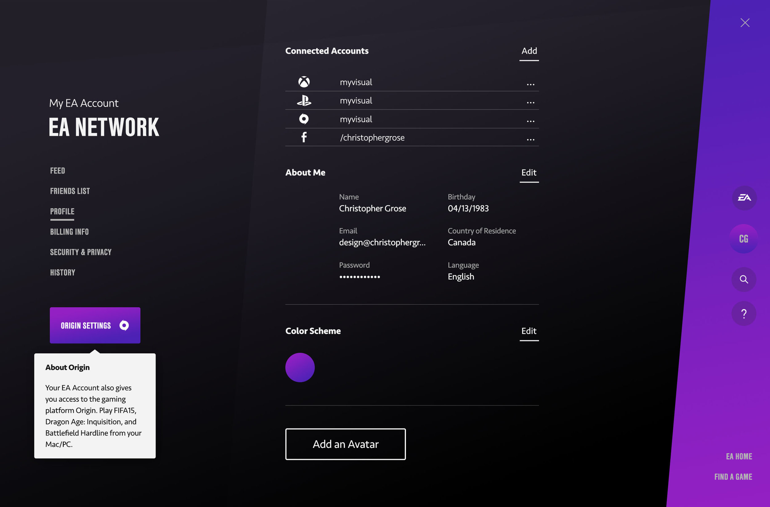 Account dashboard.