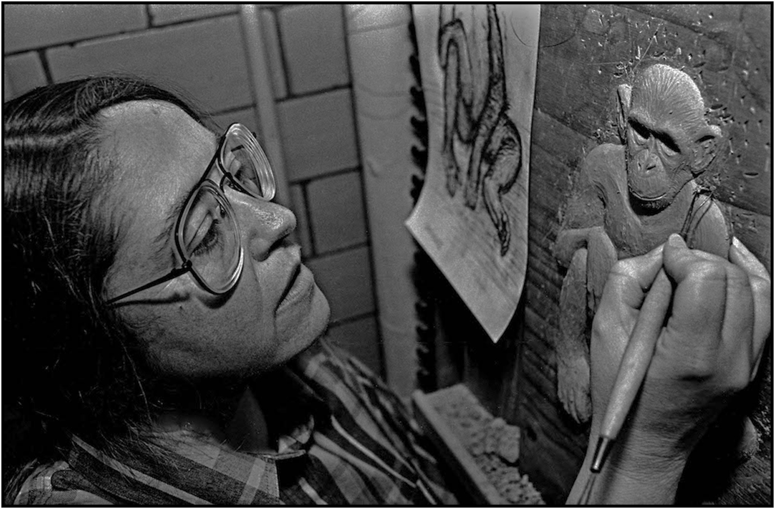   Joyce Cloughly of the Museum of Natural History works on her sculpture for display in the Hall of Human Biology, Manhattan.&nbsp;1993  