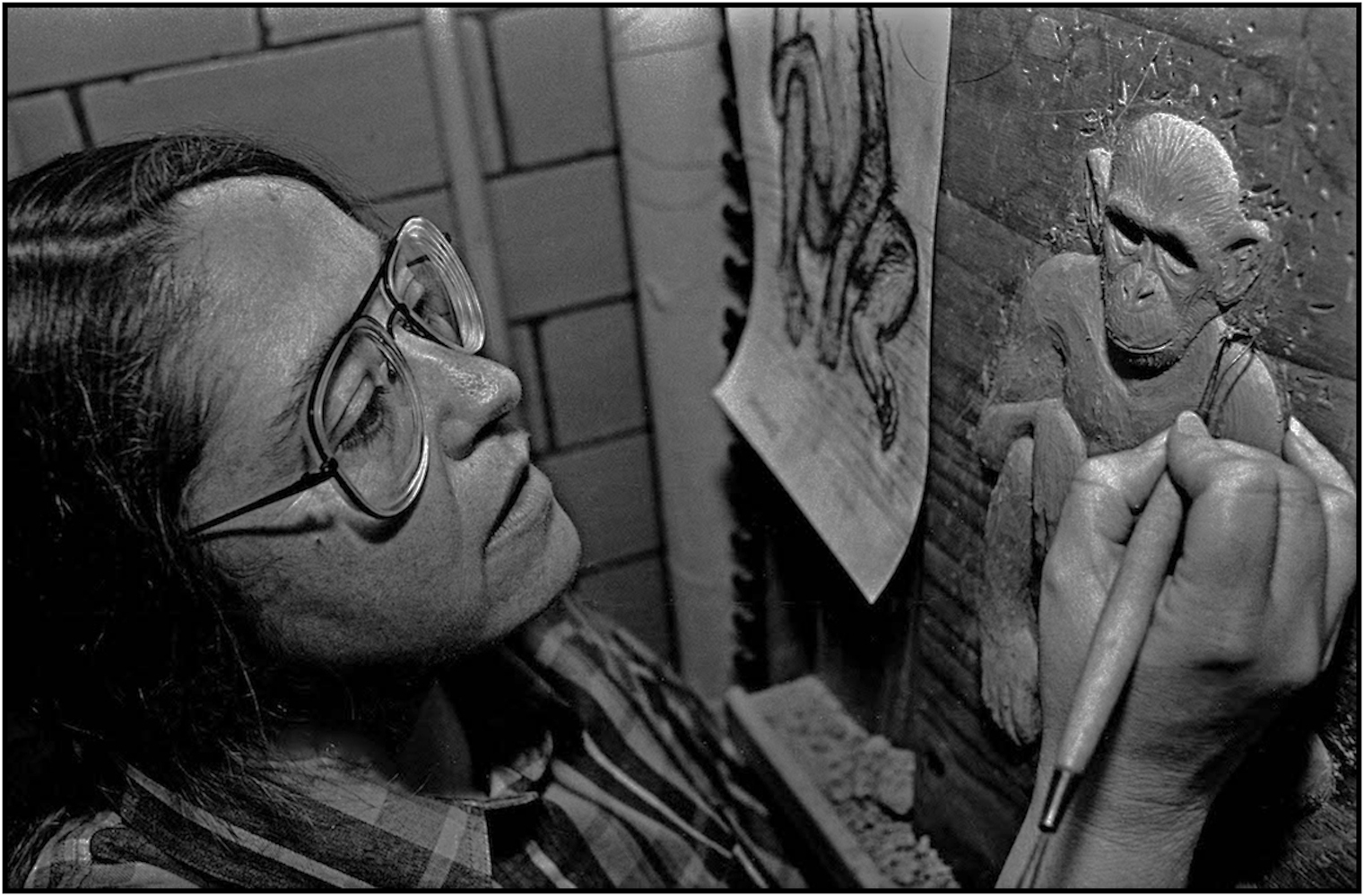 Joyce Cloughly of the Museum of Natural History works on her sculpture for display in the Hall of Human Biology, Manhattan. 1993