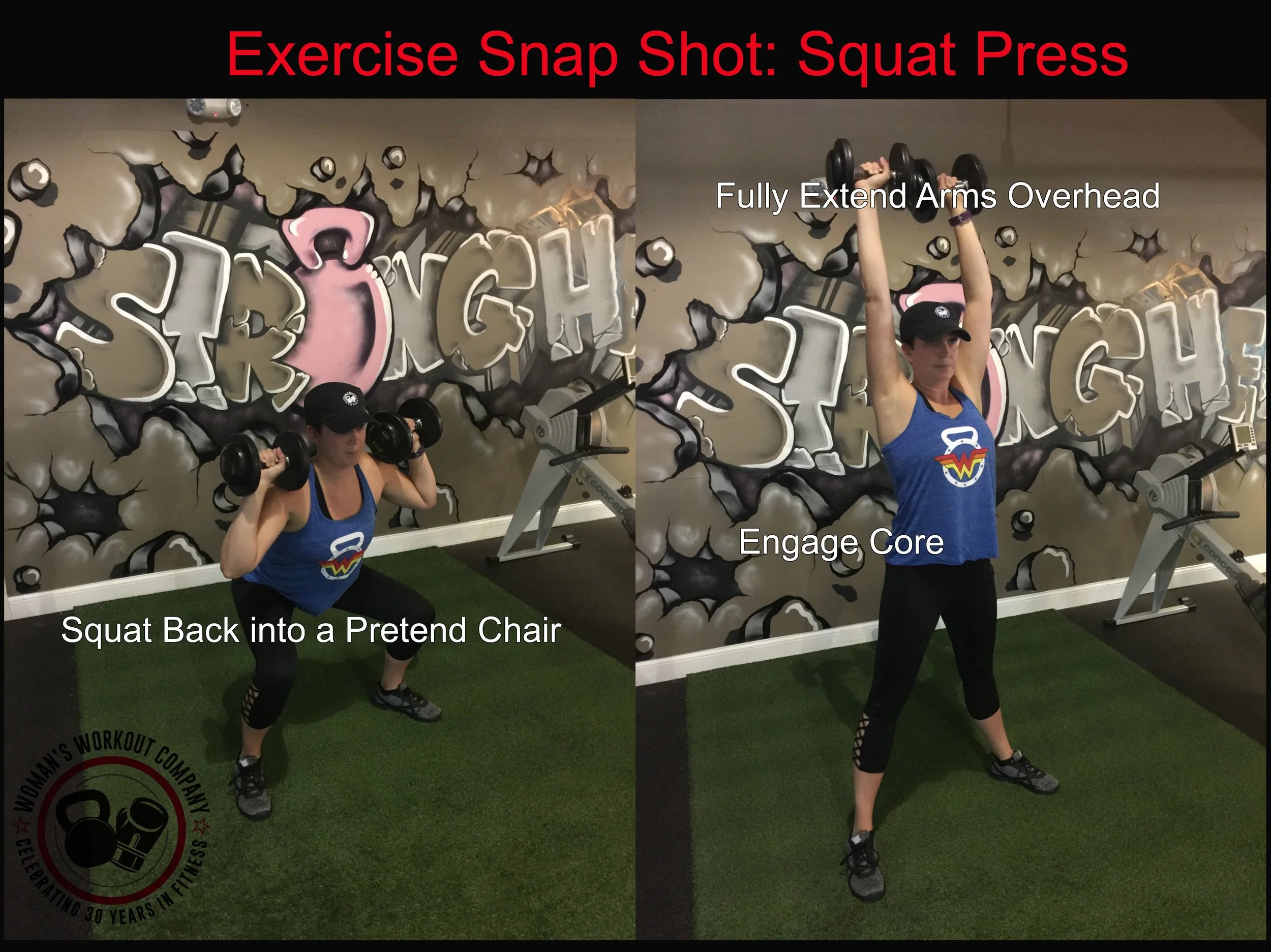 Hold a pair of dumbbells next to your shoulders, and stand with your feet shoulder-width apart.Squat down until the tops of your thighs are parallel to the floor (or as low as you can comfortably go).As you lower, imagine that you’re screwing your f…