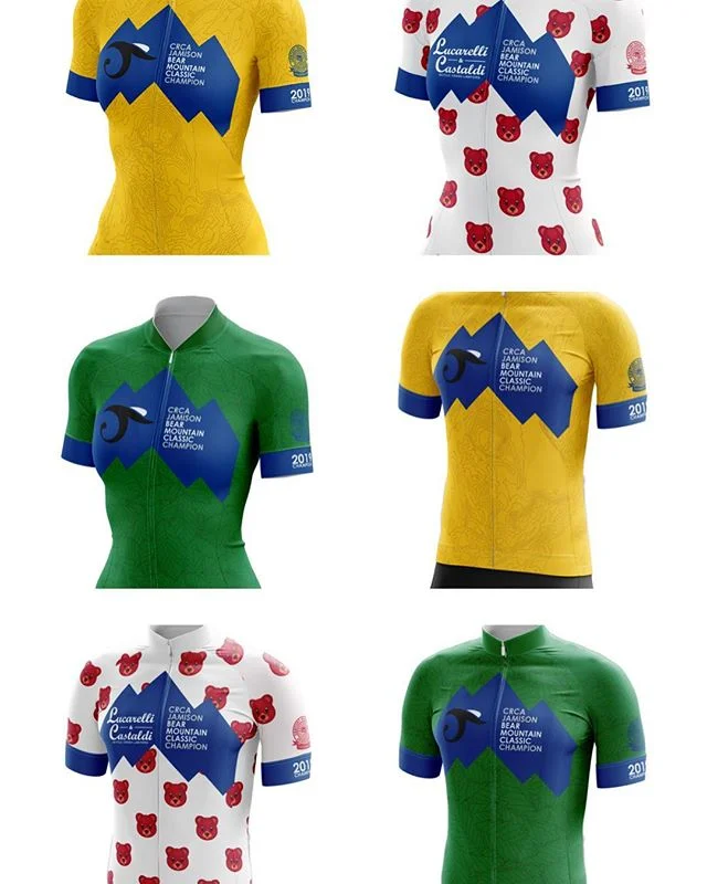 CRCA Jamison Bear Mountain Classic Jersey Reveal! 🐻⛰🚴🏼‍♂️
❤️ #lucarelliandcastaldi KOM/QOM
💚 Sprinters Competition
💛 Overall Race Winner

And... FanZone Merchandise for pre-order! Swipe left 👈🏻 to check them out. 
Race registration and fan merch all available on bikereg. Read about how these awesome jersey designs came to be in crca.net/news. Link in bio 👆🏻
Thanks to CRCA member @lcdcustomcreative for bringing these to life and being such a pleasure to work with 💪🏻 #unitedcolorsofcrca #bikenyc #crcaracing #bearmountainclassic