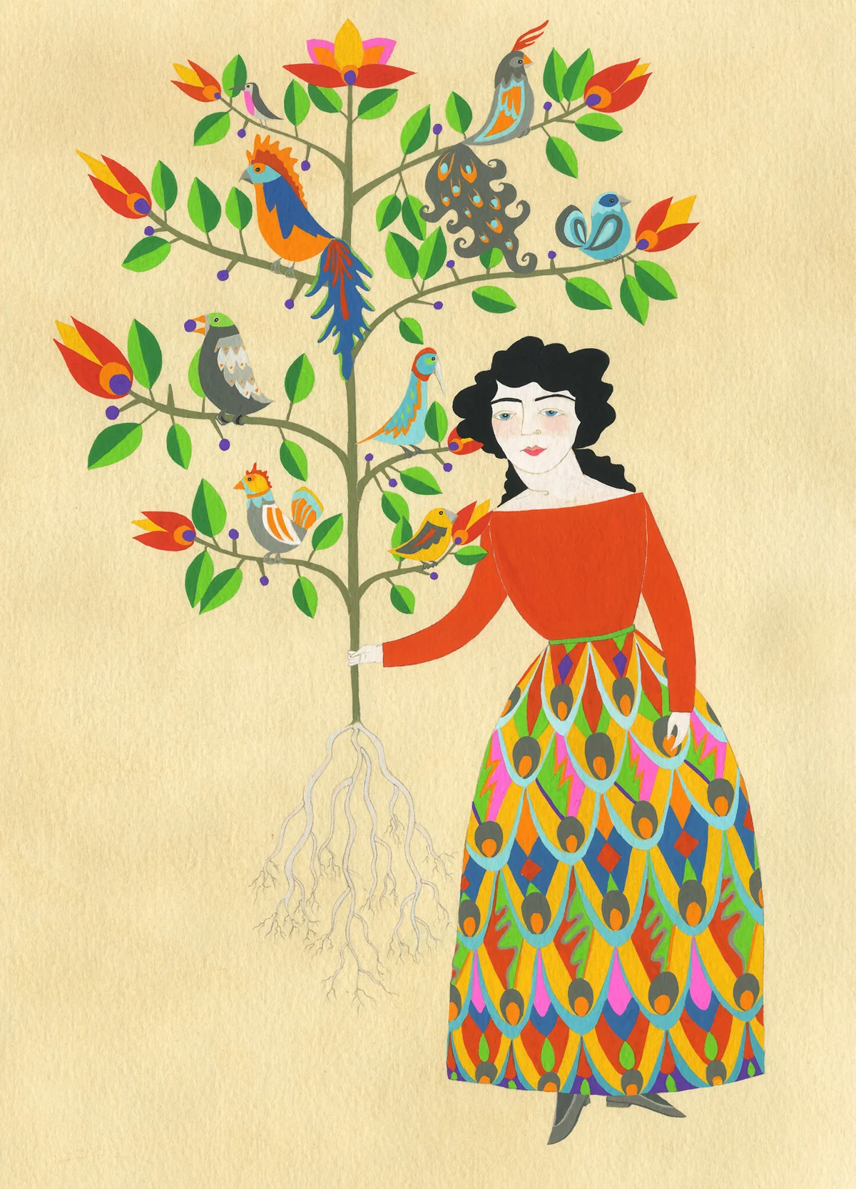 Birdwife . 2014 . Gouache on tea-stained paper. 