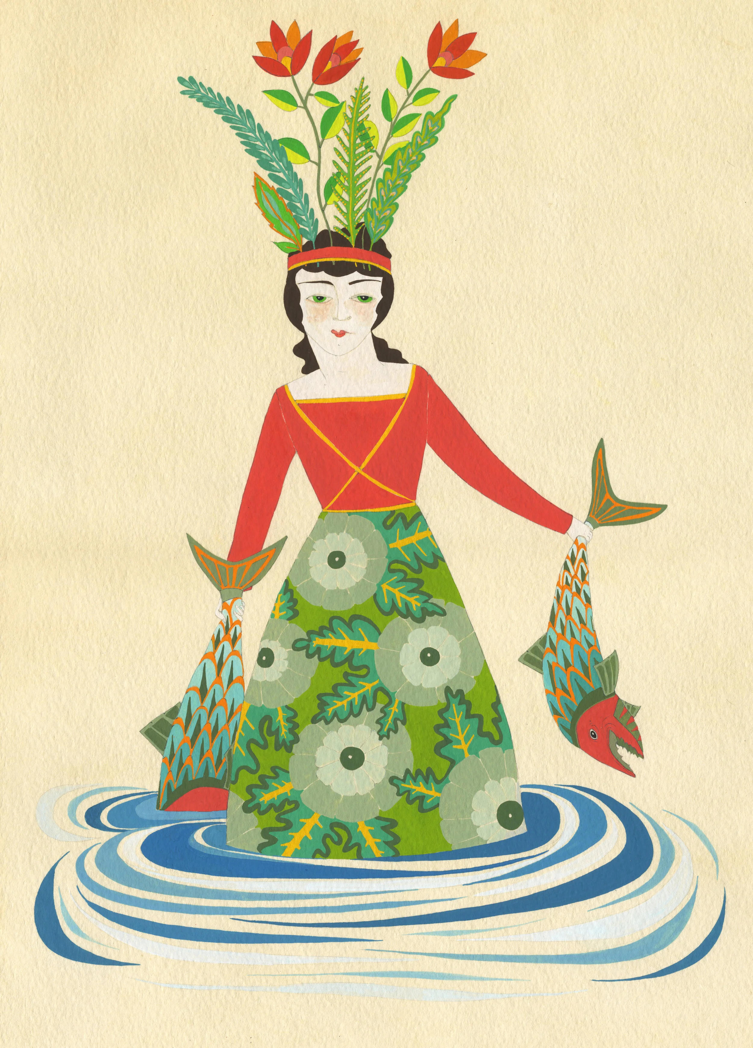 Fishwife . 2014 . Gouache on tea-stained paper. 