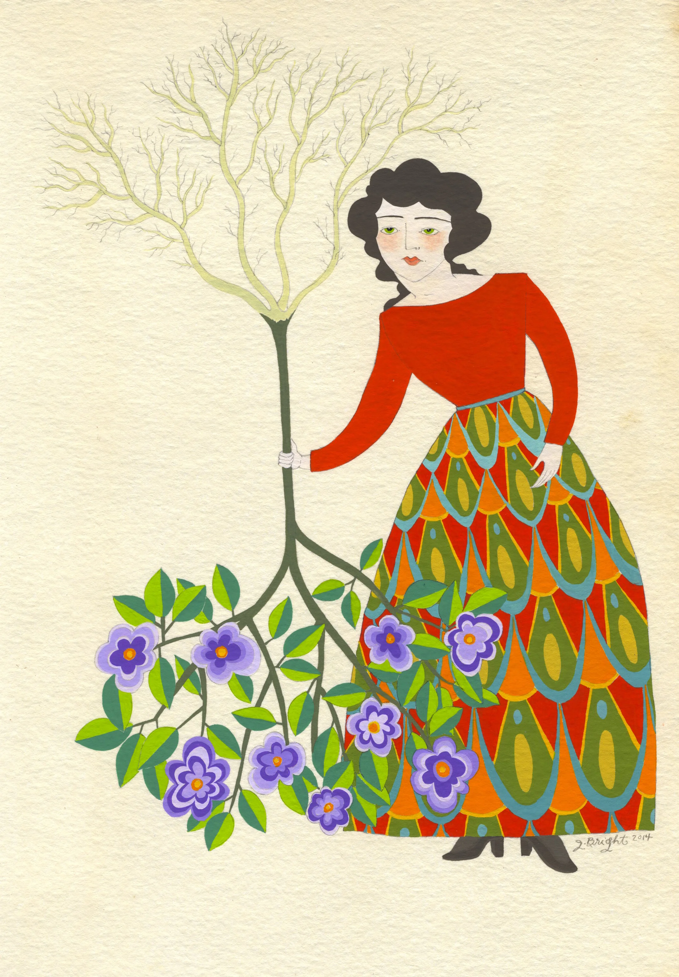 Roots up . 2014 . Gouache on tea-stained paper. 