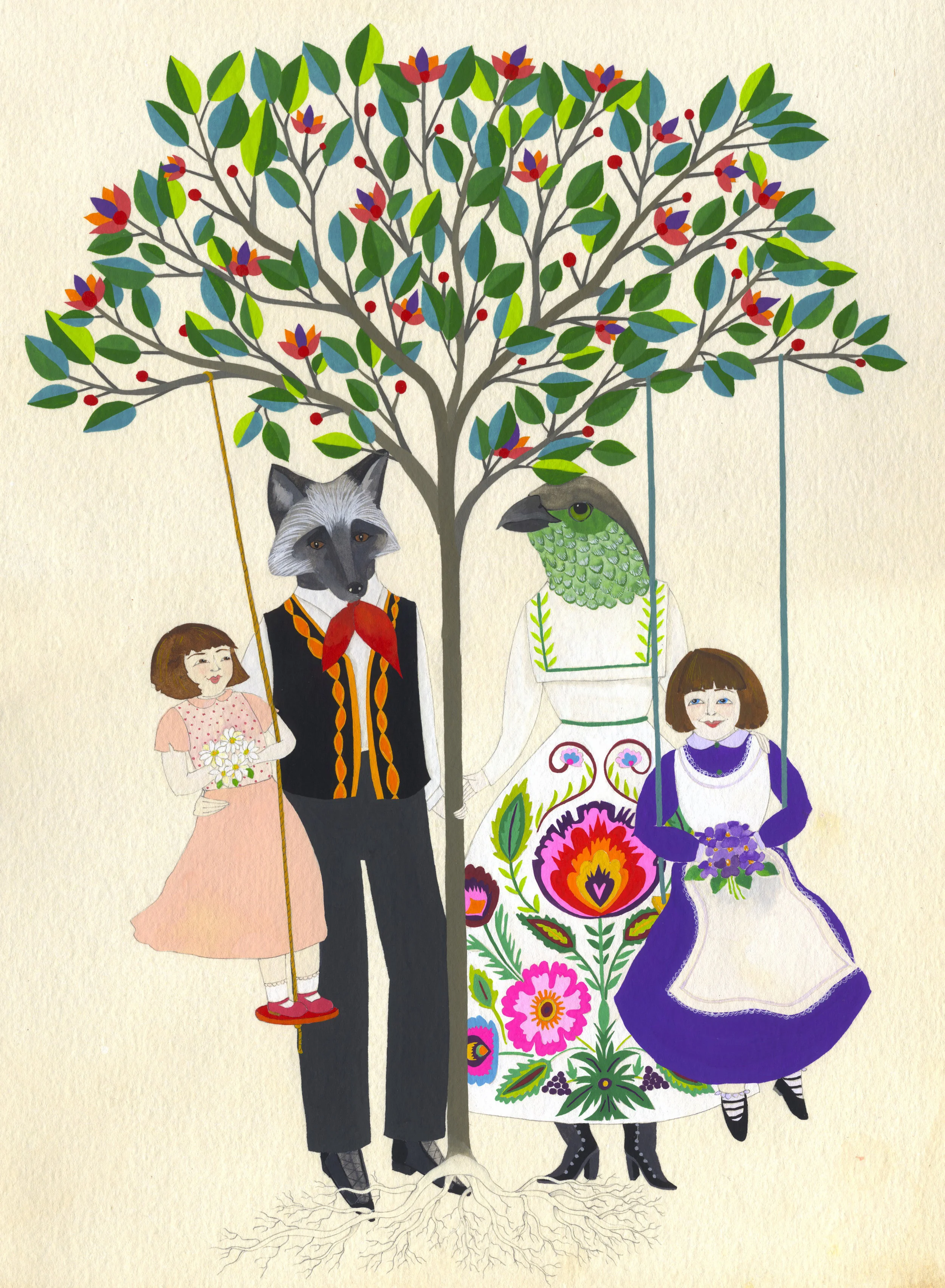 (Etter Family . 2015 . Gouache on tea-stained paper.)