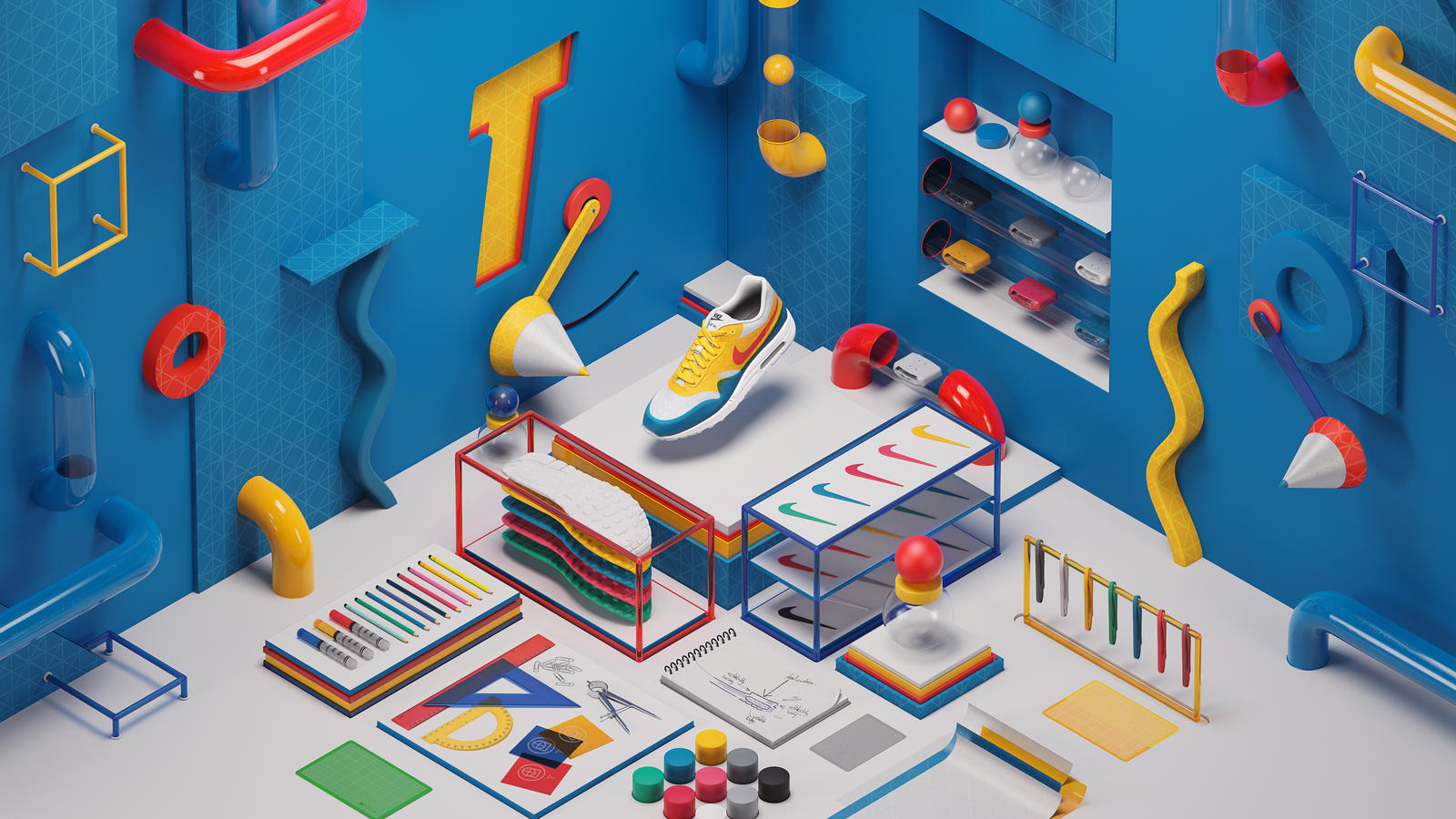 Promotional image (by Super More Better) which I loved that continued to push forward the story of Tinker's inspirations, showing the print, and materials in a clear and fun way. 