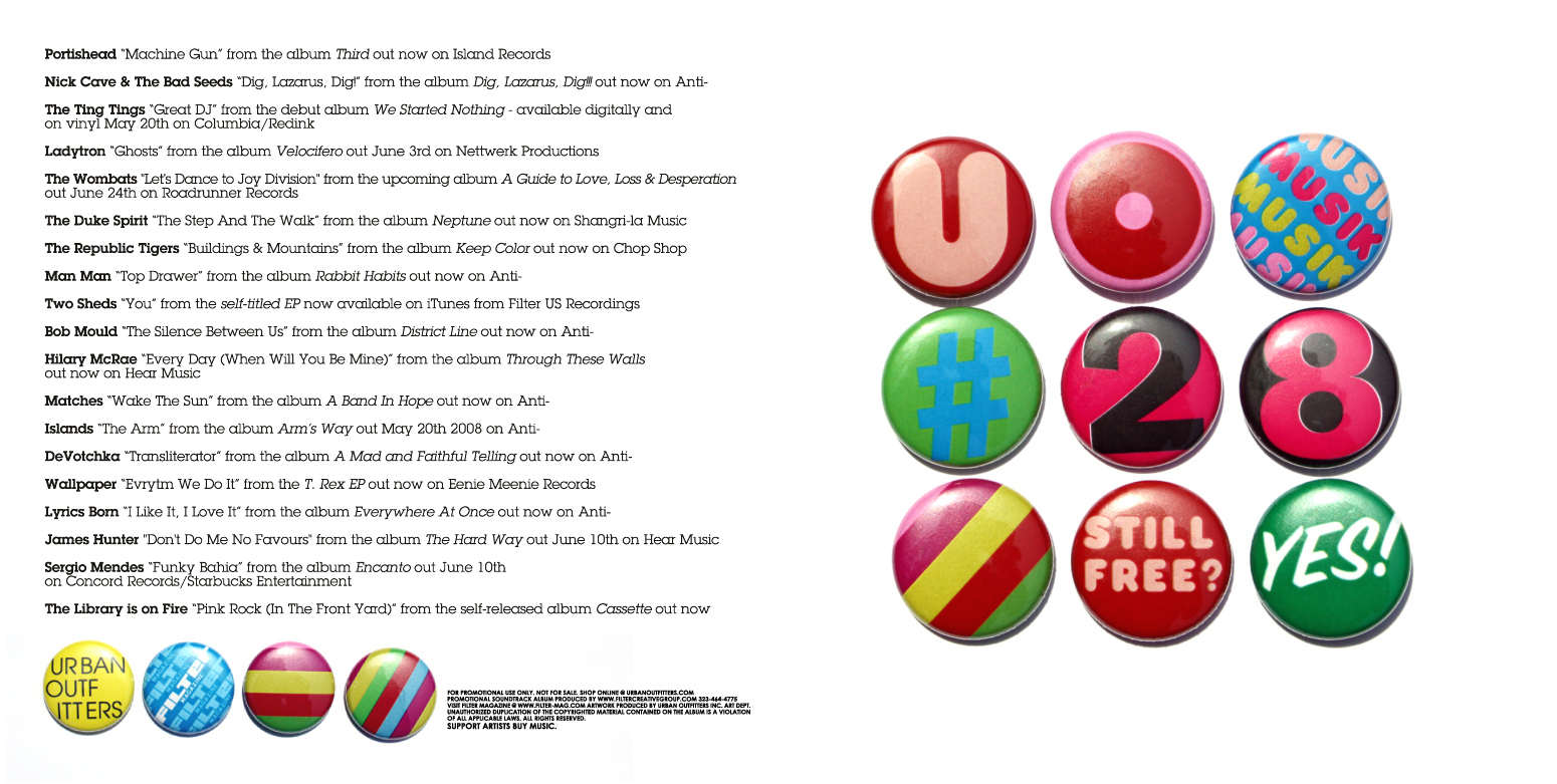I worked at Urban Outfitters from 2001-2009. A couple years in I was handed the keys to the entire music segment of our design load to concept, art direct and design on my own. Our CD samplers (collab with FILTER Magazine) were a large segment of this work.