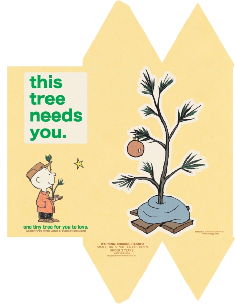 I was lucky enough to work on the first Charlie Brown Tree(s) that URBN sold. We officially licensed the tree and a few images from Peanuts. I was responsible for the packaging design, type and any other art. The twist was that everything had to be