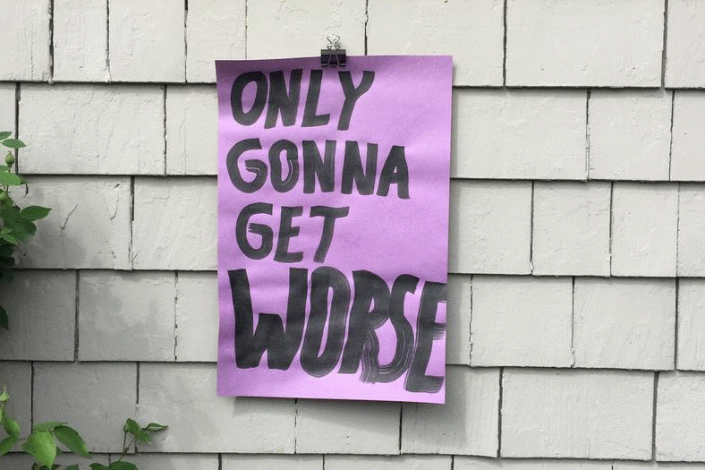 I had originally painted a large batch of signs and stapled them to telephone poles in SE Portland over a number of weeks. This was an exercise in letting out feelings and thoughts, engaging the minds of passers by, and letting go of the work itself