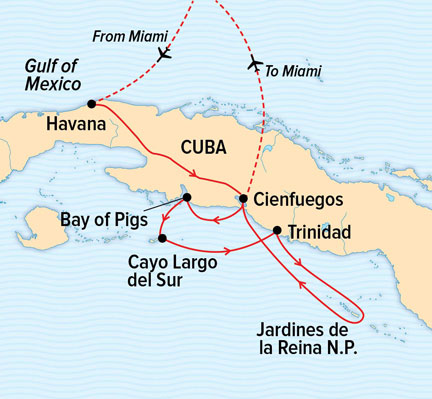 Cuba by Land and Sea Route Map