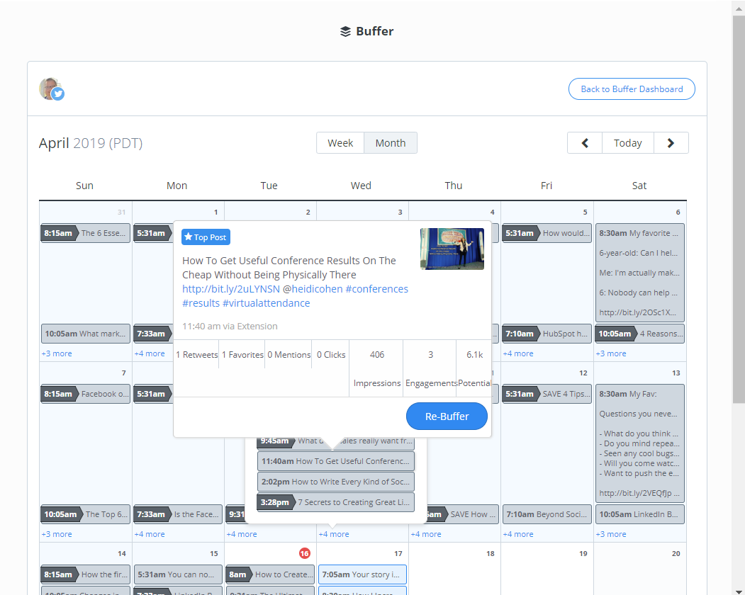 Buffer Monthly Content Calendar