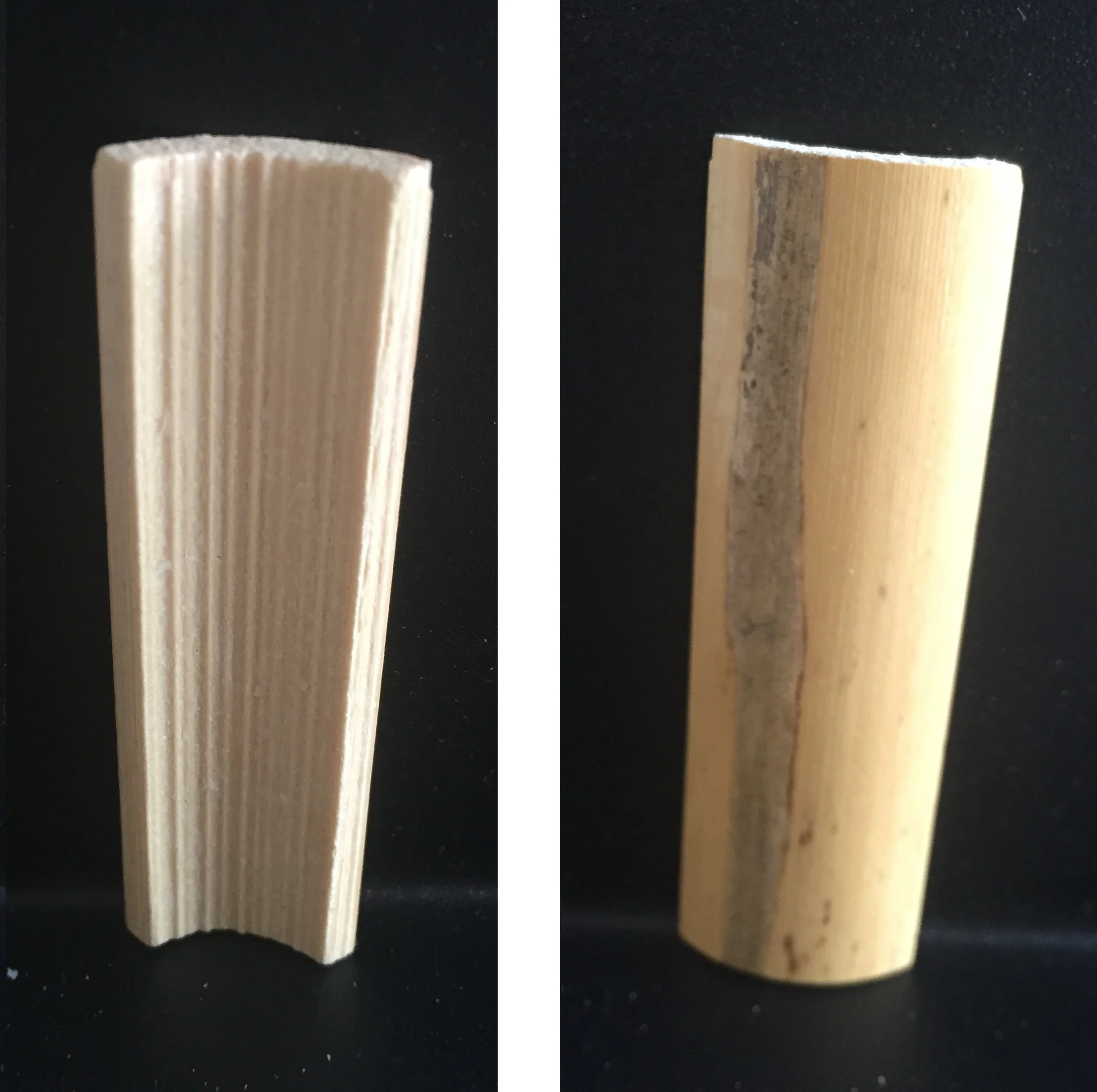 Cut tubes of dried cane. This material is cut and shaved down to become a reed.