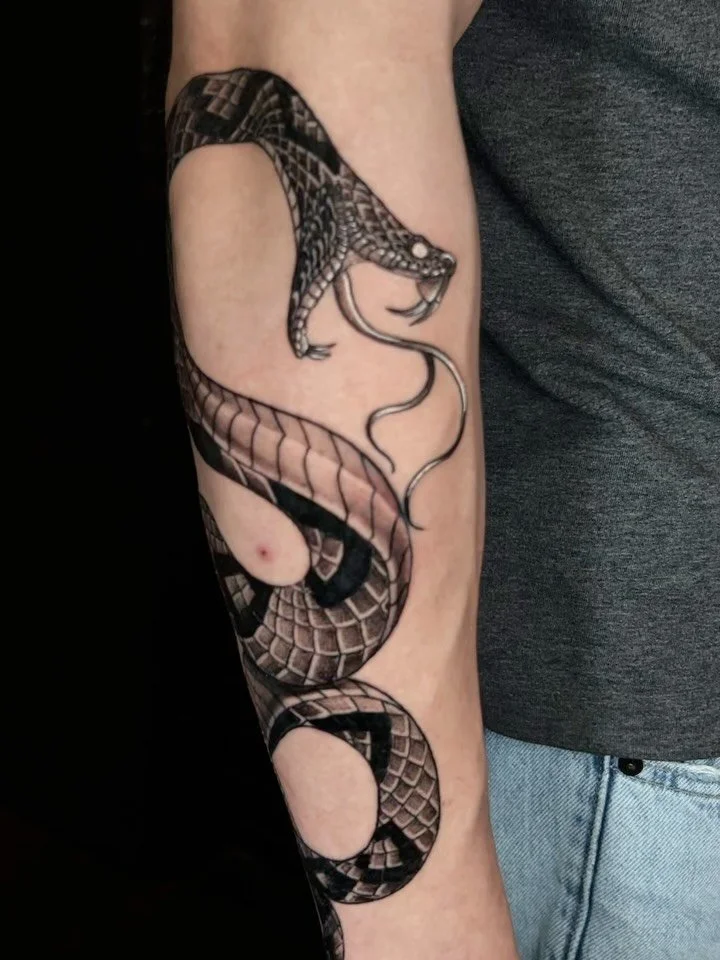 Anotha one 🐍 
(Swipe -> for photos)

#snake #rattlesnake #blackandgreytattoo #blackworktattoo #chicagoartist