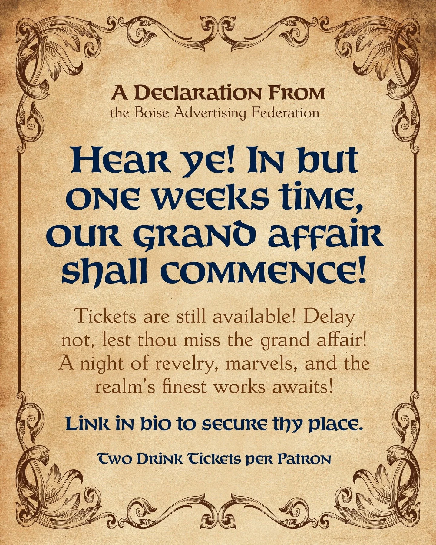 YE OLDE ROCKIES, JUST A WEEK AWAY! Still need your tix? Grab 'em while you can.

Oh, and you get two free drink tickets too, in case that was a deciding factor for you 🥂

Grab the last wave of tickets, available at the link in our bio 👉
