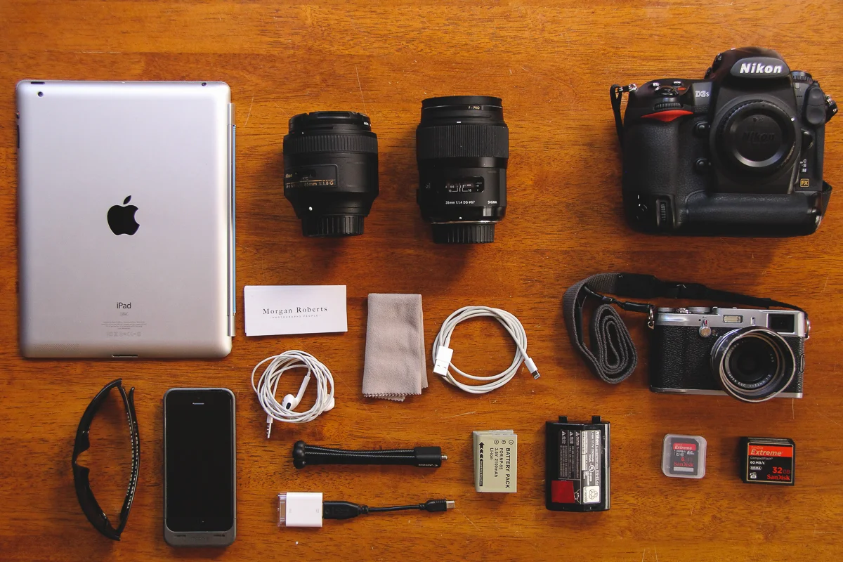The small kit, for work/personal/travel things. This all goes in an Incase Ari Marcopoulos bag which I reviewed here . I always take the X100 on trips as for me it’s the perfect street camera. I use the D3s for personal work too when I want that lovely 1.4 full frame feel, and fast AF and all that shit, but the x100 is so lovely for quieter, more considered frames where all that tech is unnecessary.