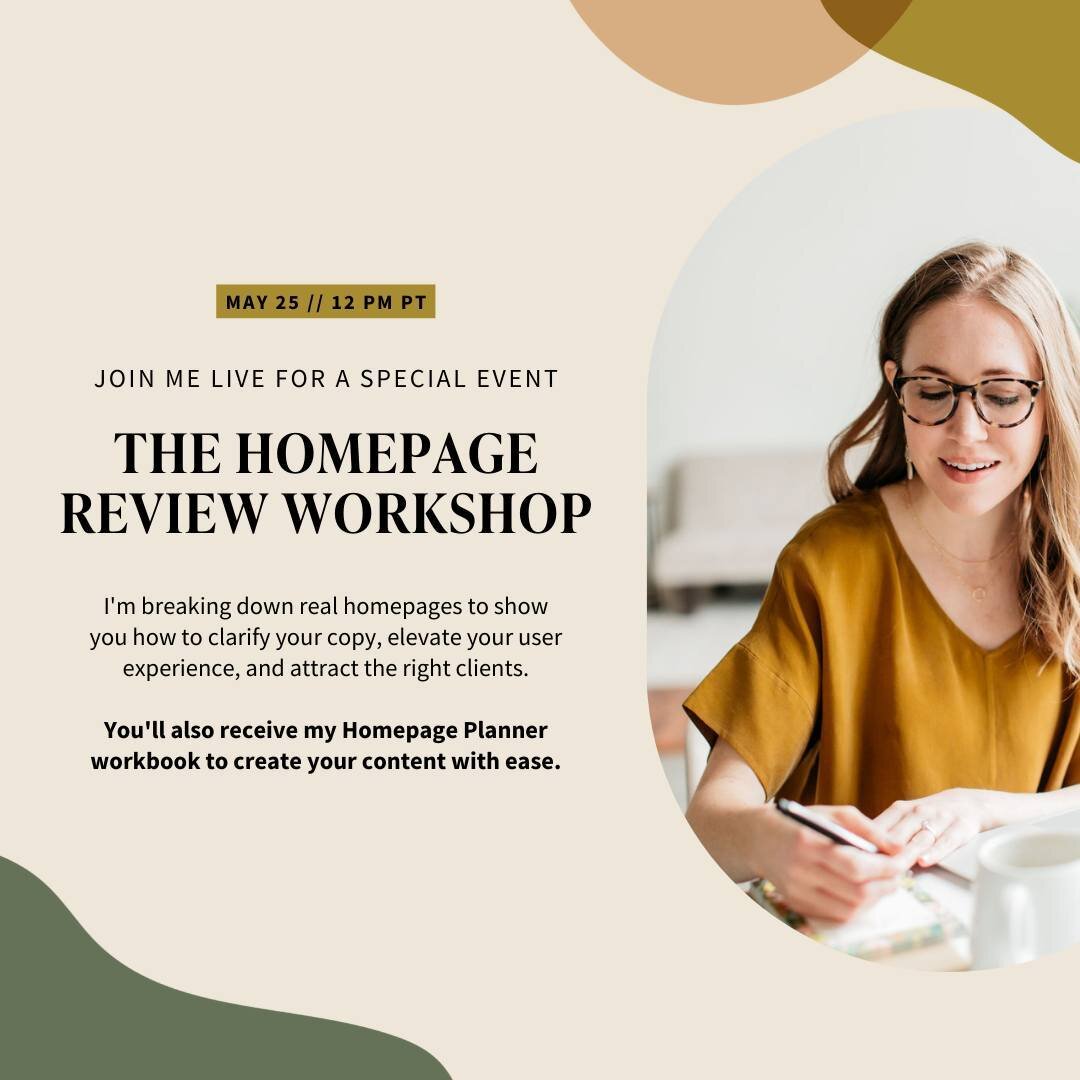 ✨ LIVE AT NOON TODAY ✨ You don't have to be a copywriter, designer, or marketing guru to attract the right clients through your website.⁠
⁠
During the Homepage Review Workshop, I'm breaking down real homepages from business owners like you to show yo