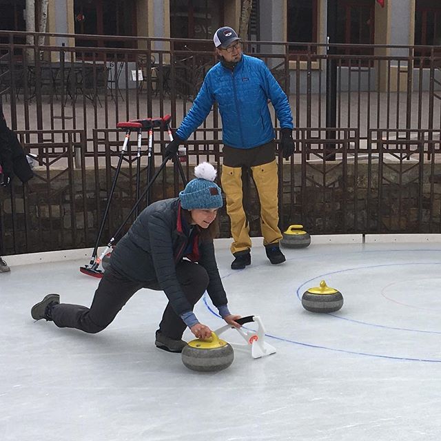 Come try curling TODAY during #holidayprelude at the @madelinetelluride ice rink from 10:00am - 12:00pm in  @townofmountainvillage!  Then stick around for free ice skating, kids crafts, Santa, and the reindeer.  #goodcurling #hurryhard #telluride #ch