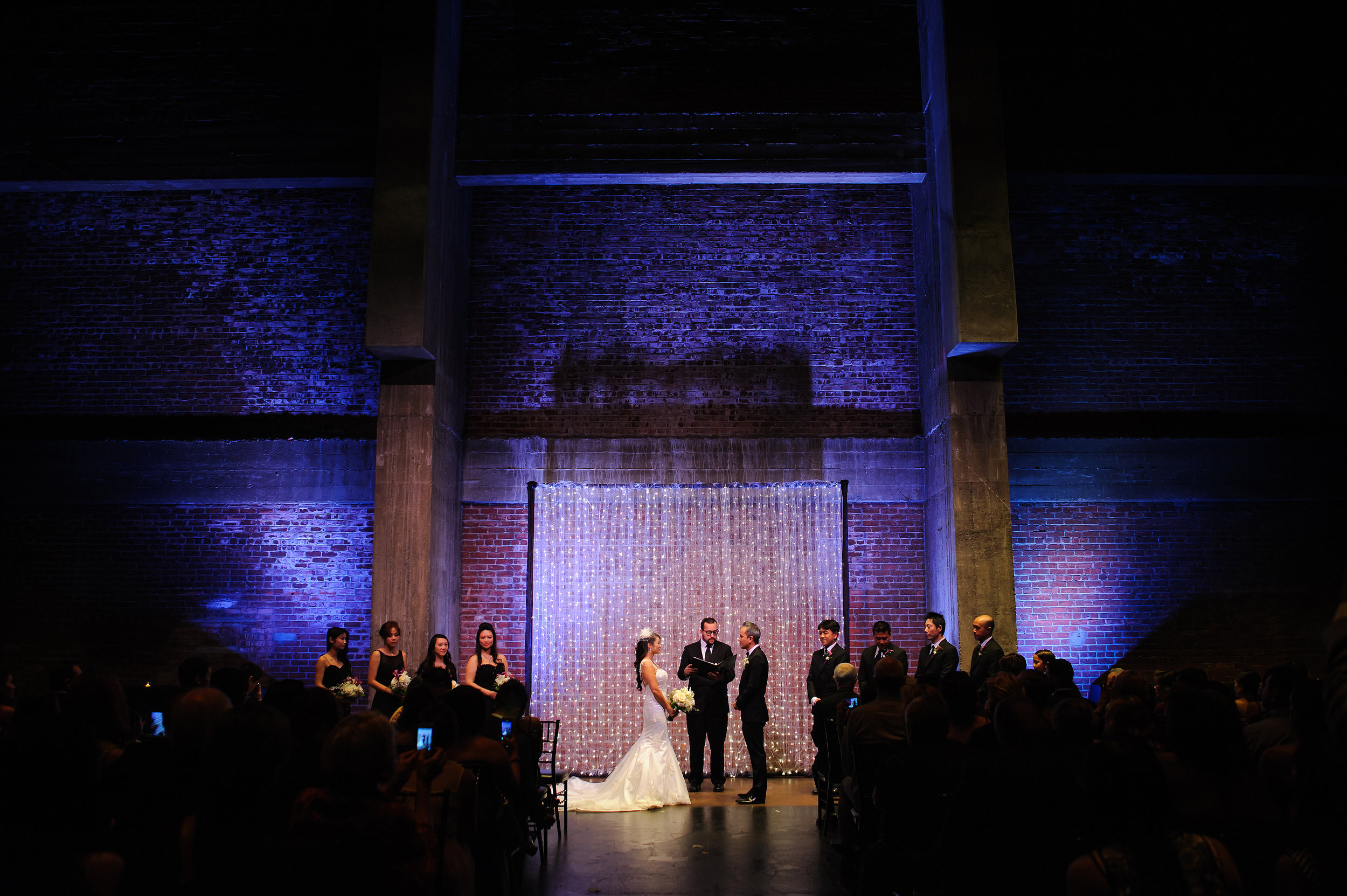  Beautiful uplighting during wedding ceremony at Memorial Auditorium in Sacramento California. 