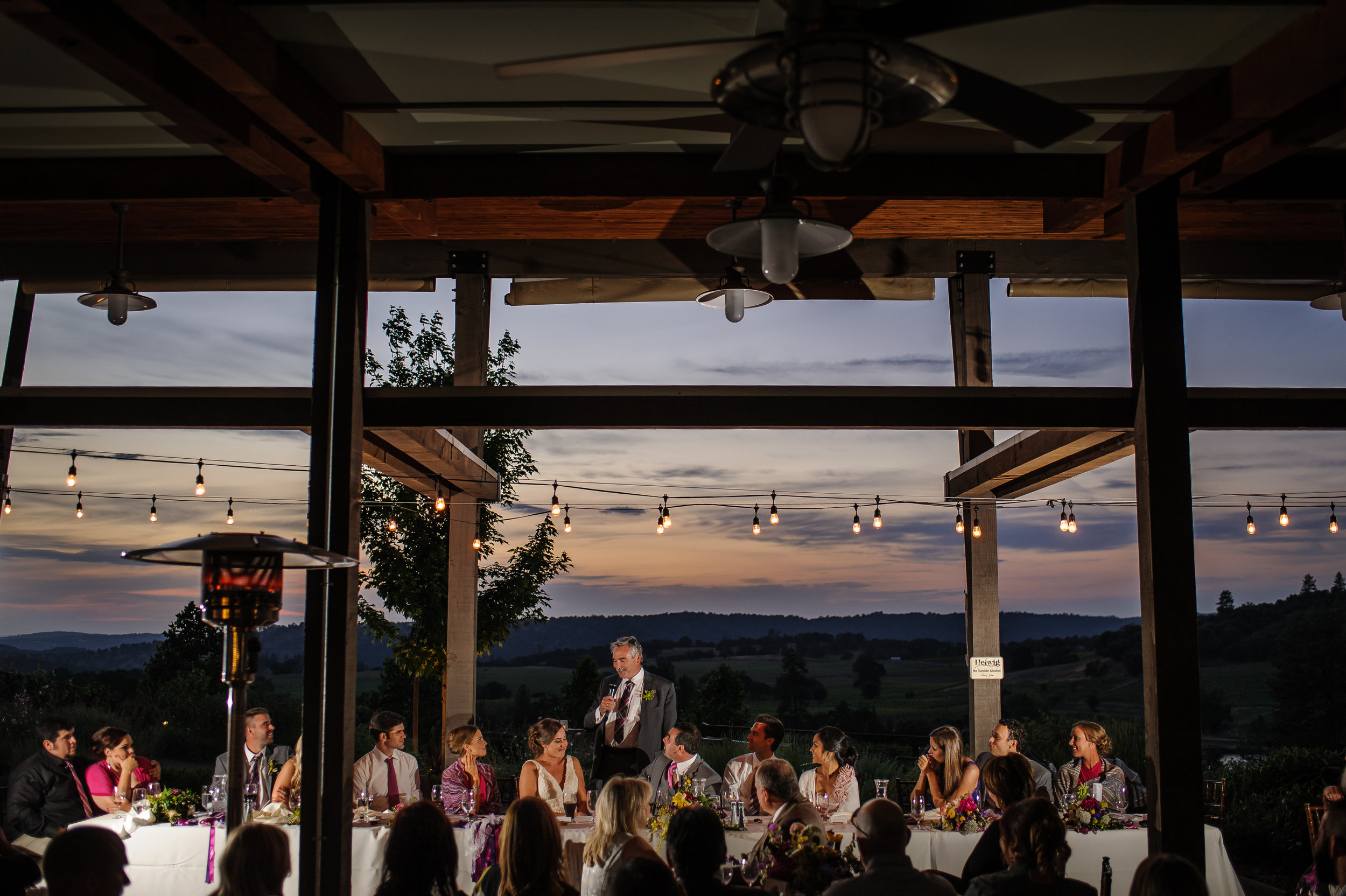  Father of the Bride toast during wedding at Helwig Winery in Plymouth California. 