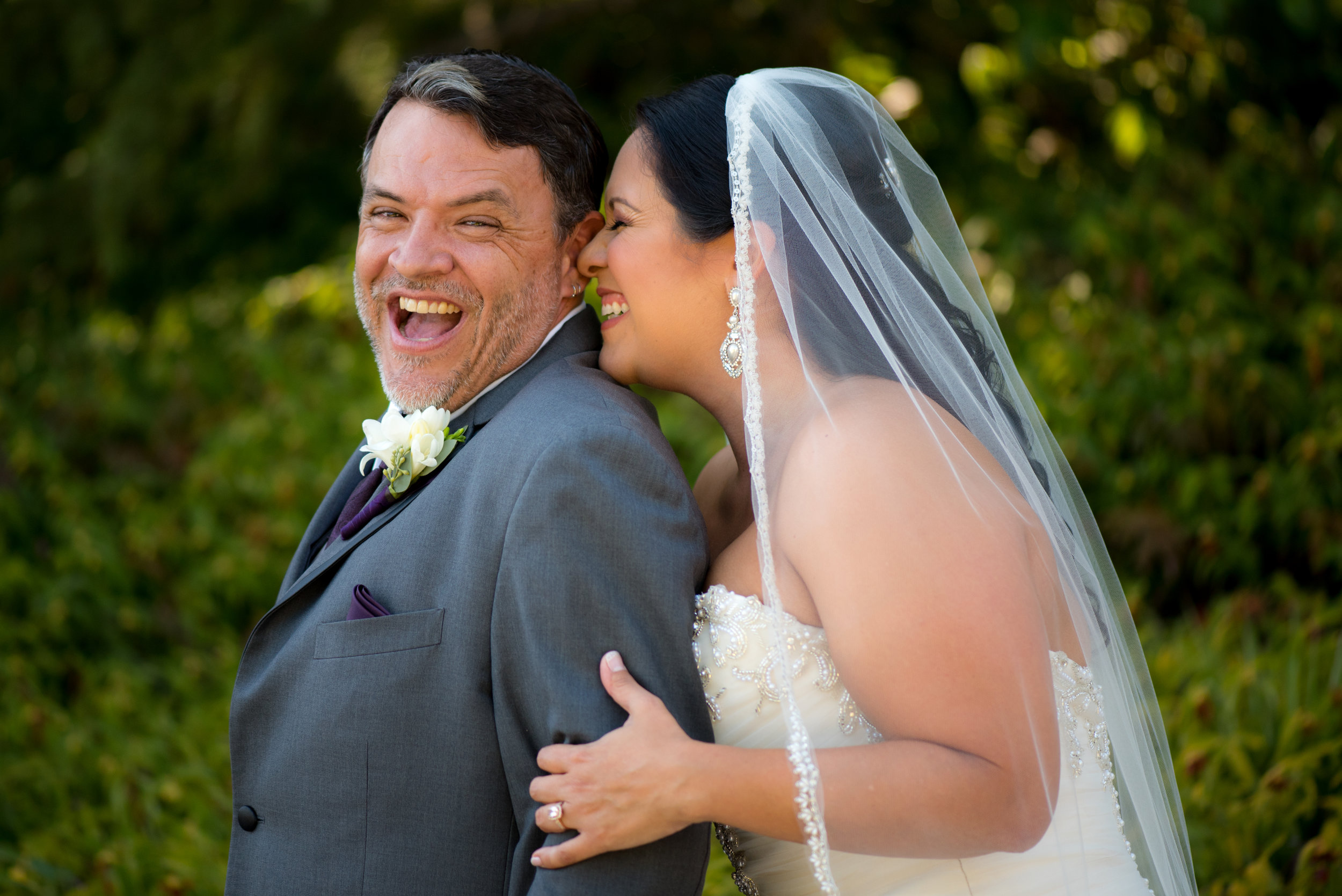  Fun wedding photo of bride and groom during wedding at Monte Verde Inn in Foresthill California. 