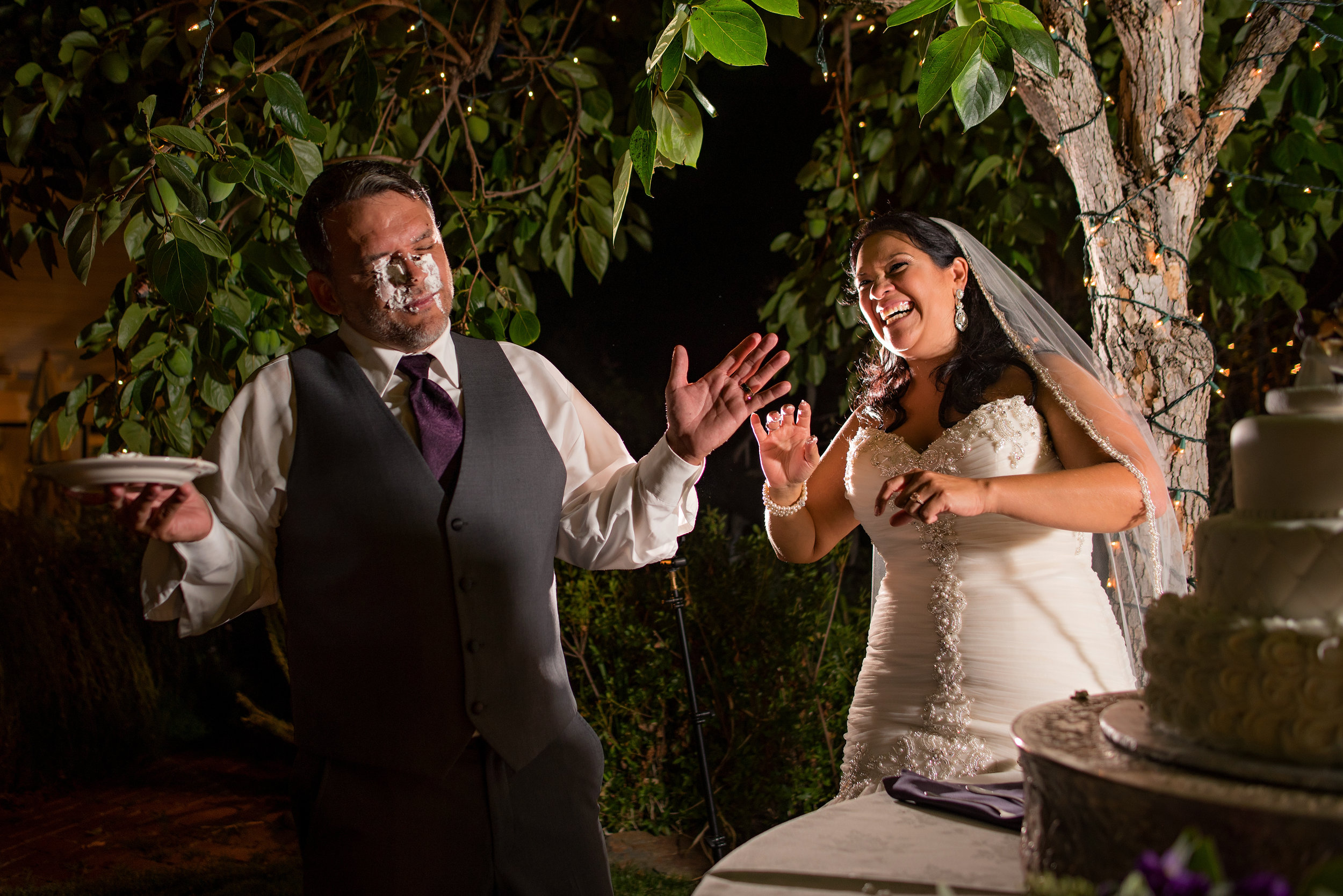  Cake cutting during wedding at Monte Verde Inn in Foresthill California. 