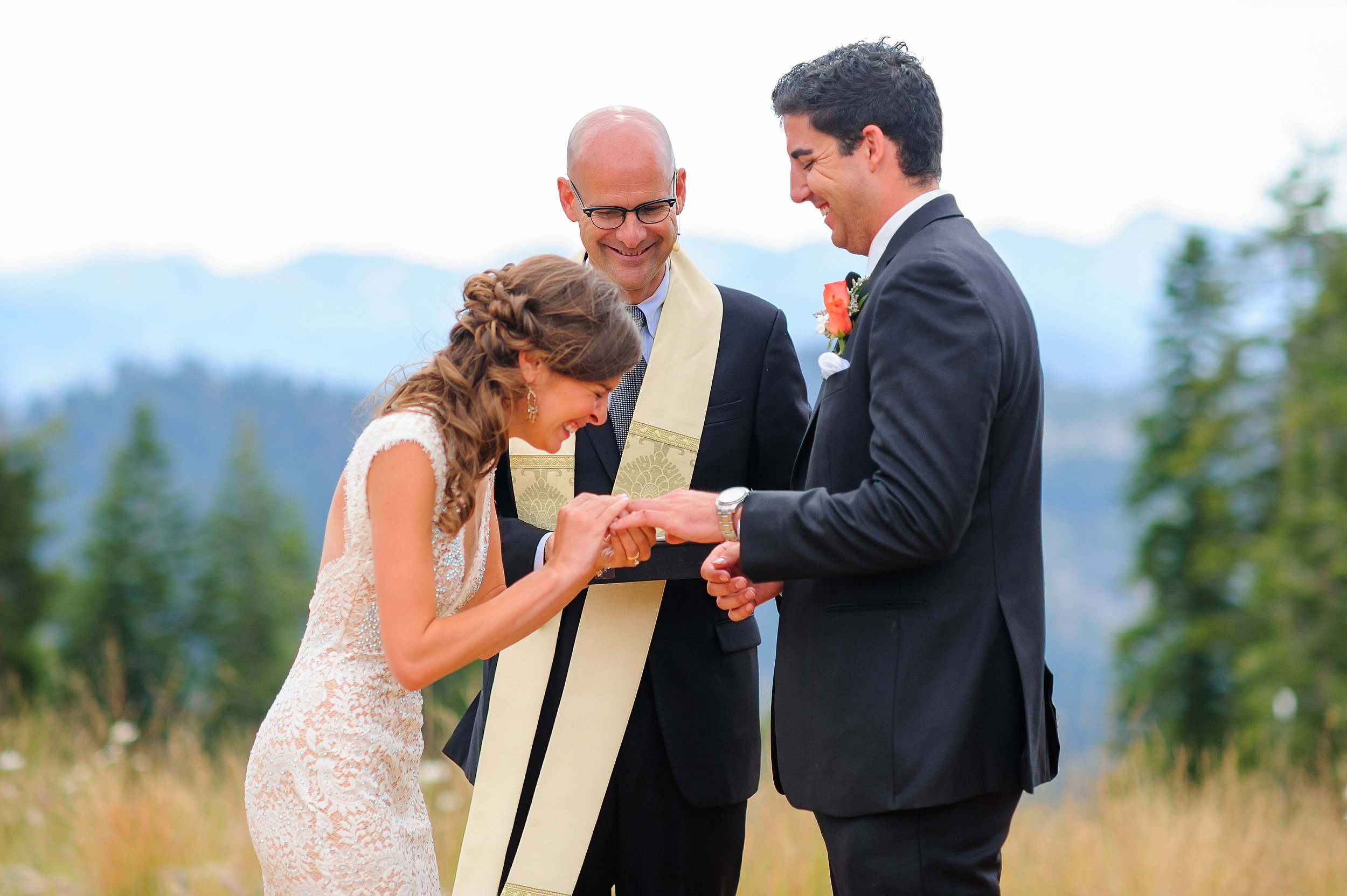  Ring exchange during ceremony at Zephyr Lodge at Northstar California Resort in Truckee California. 