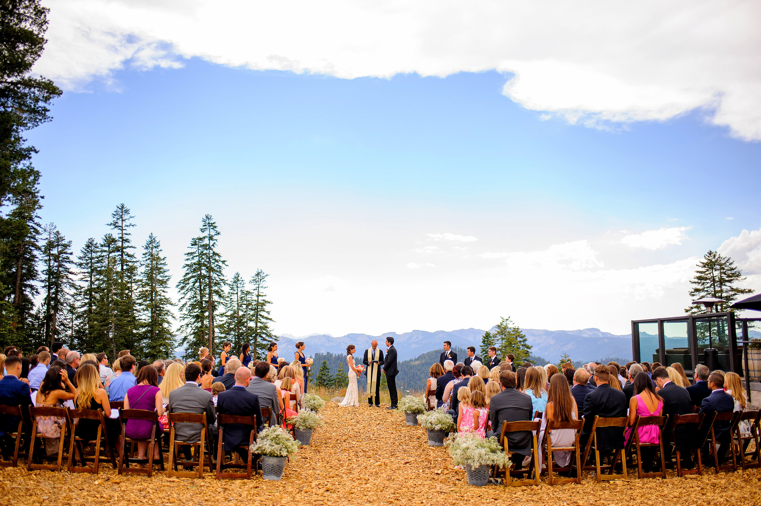 Wedding ceremony at Zephyr Lodge at Northstar California Resort in Truckee California. 