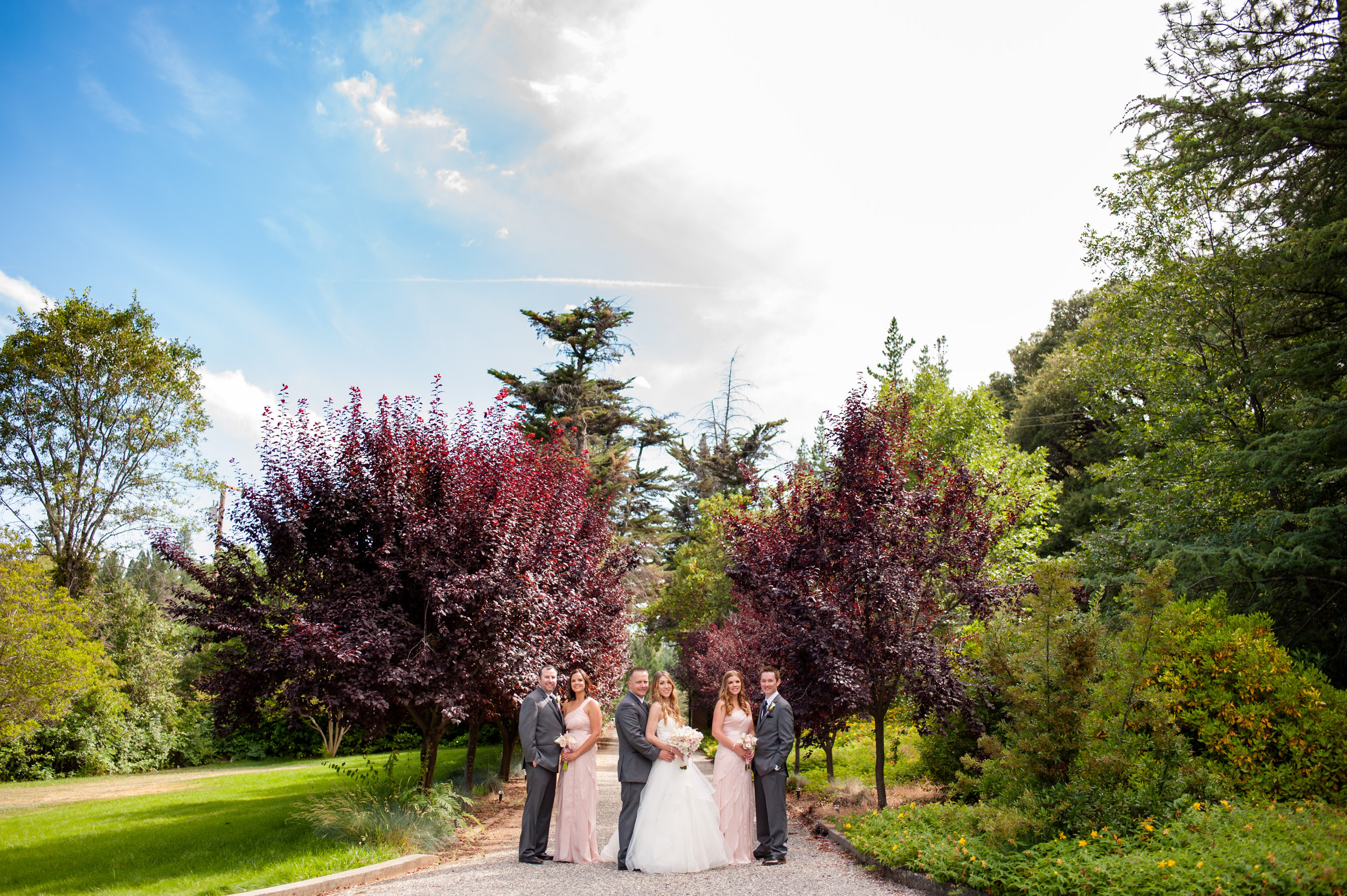  Beautiful bridal party photo at the entrance of the Monte Verde Inn in Foresthill, California. 