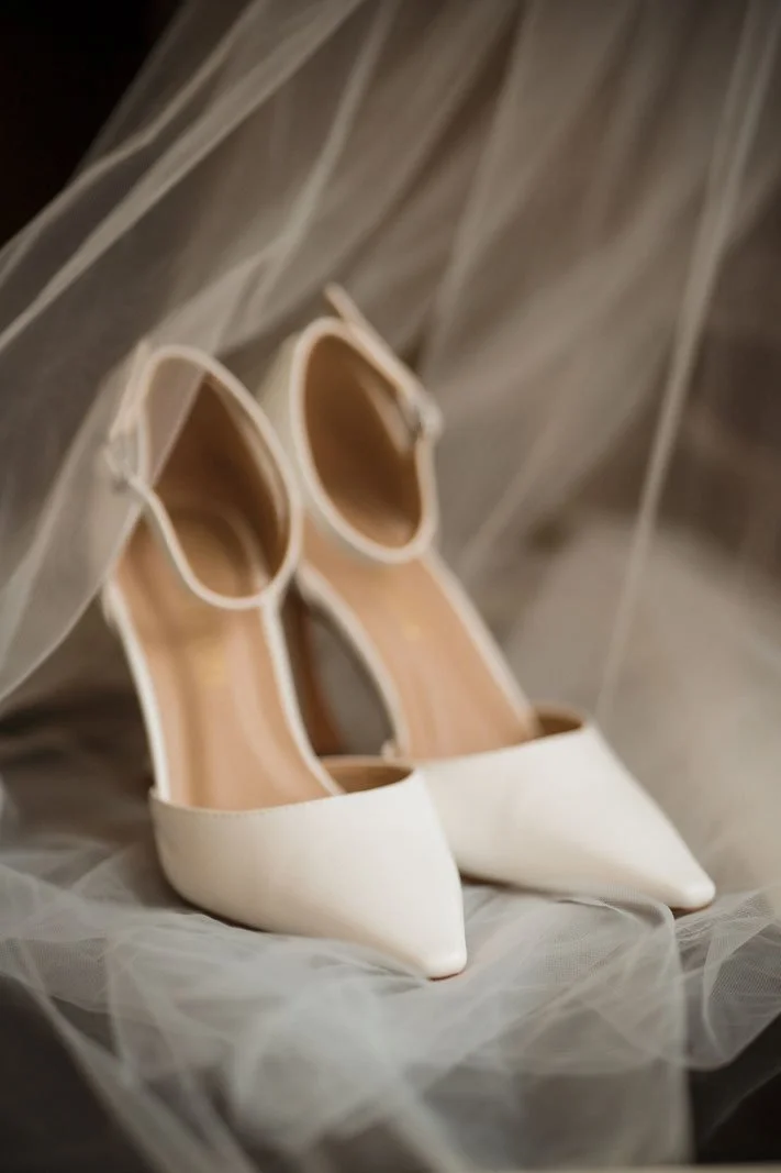Sacramento wedding photo of shoes with veil