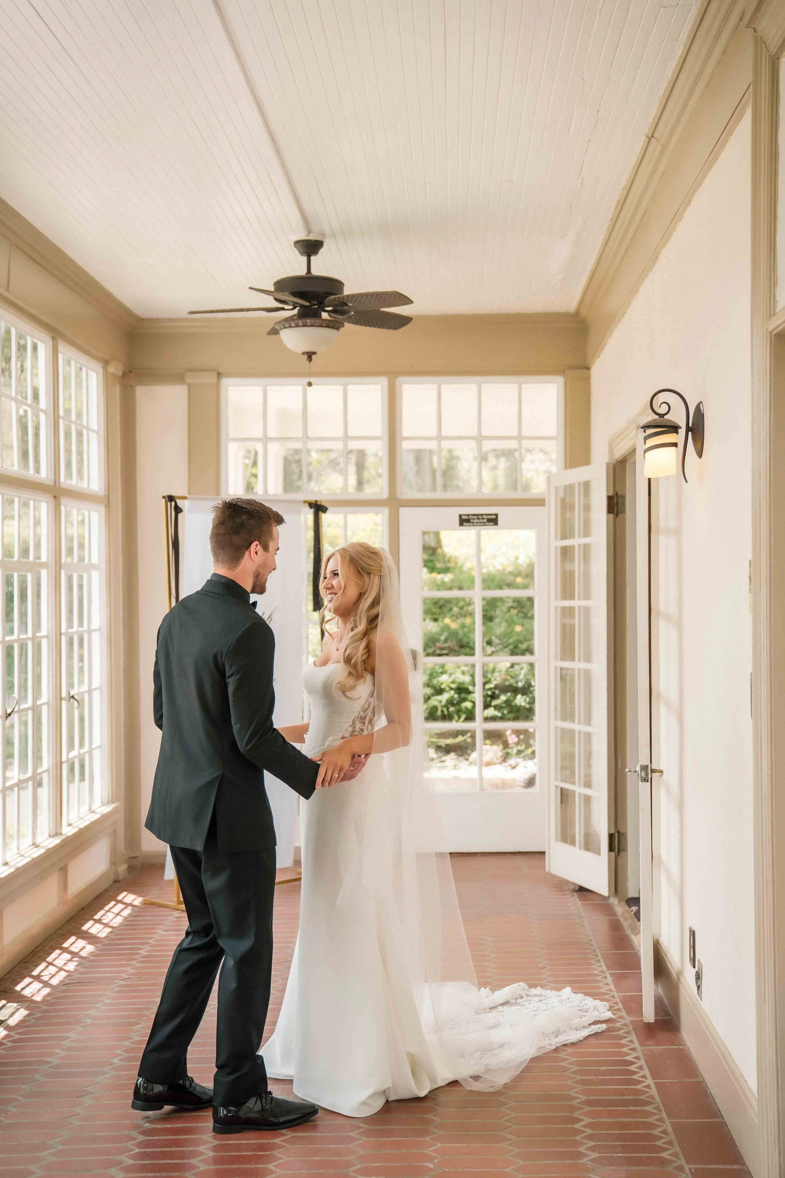bride and groom first look at Monte Verde Inn