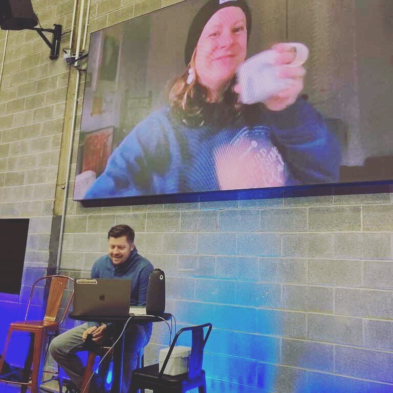 Well Adam made it 3 whole days of in-person school before getting exposed to covid so here we are in quarantine. I had to zoom into a @plywoodpeople meeting where they put me on the big screen (my nightmare) and 3 people sent me a picture of it 😂😭 