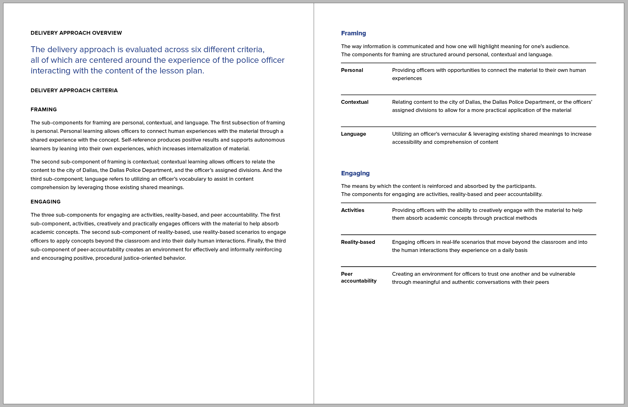Dallas Police Department Training Delivery Approach for Lesson Plan