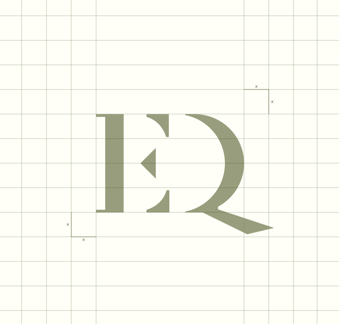 A light-colored logo on a grid background, consisting of a stylized letter 'E' with an angular design and a large letter 'D' facing right, with a shadow or extension to the right.